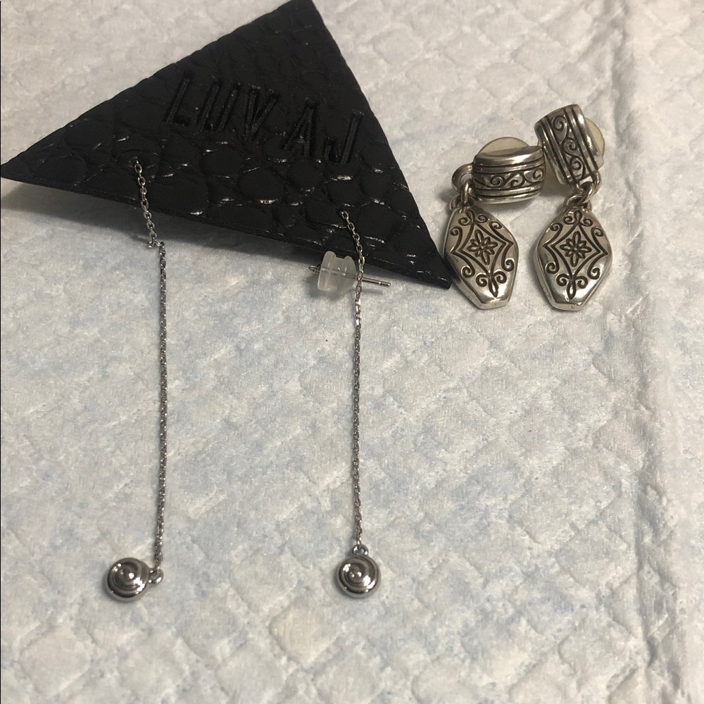 Luv Aj Silver Threader Drop Earrings with Polished Discs